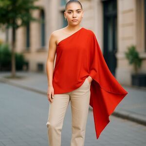 NEW Jay Godfrey All Silk Red Blouse One Shoulder Side Zip Vintage Style | Size 0